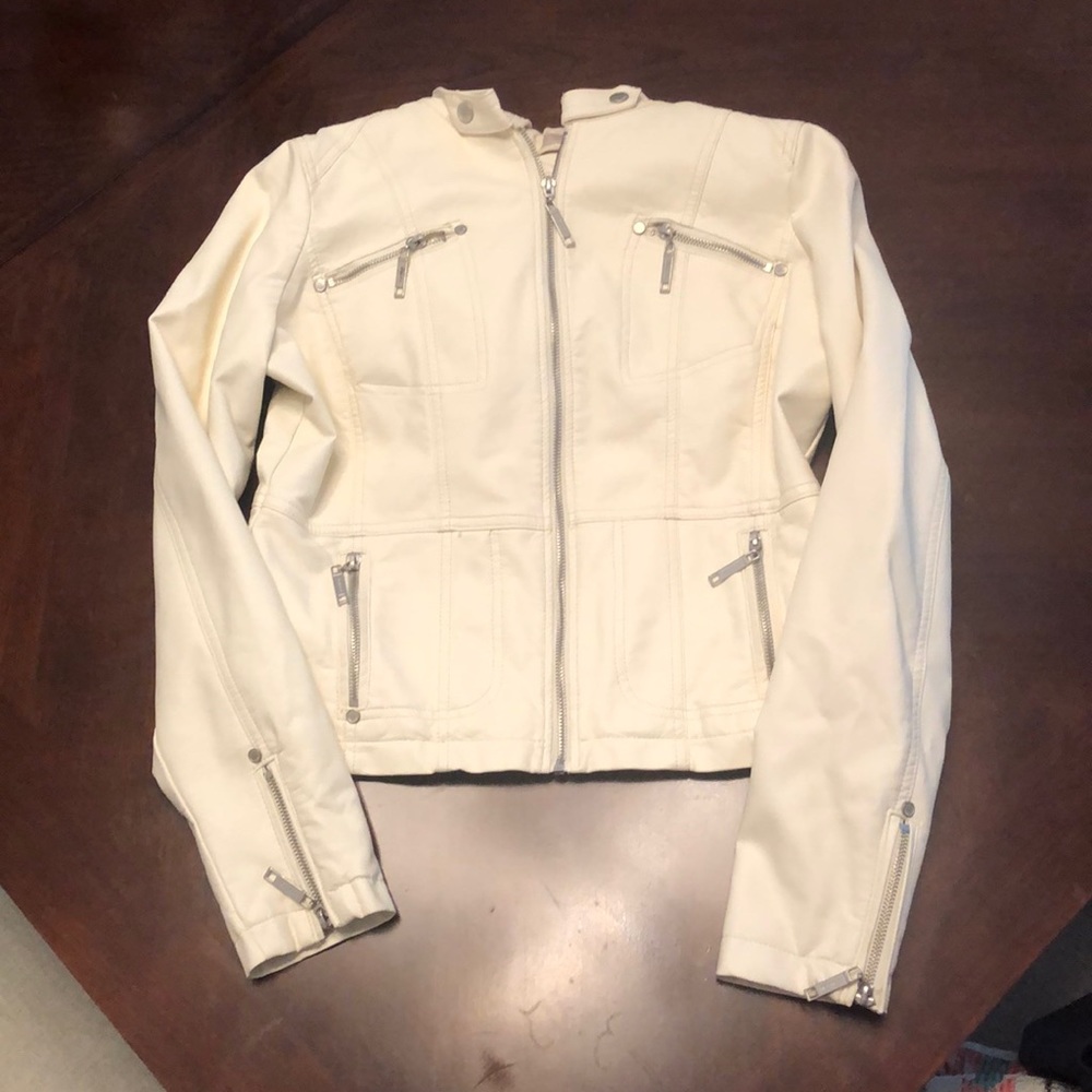 cream hooded leather jacket